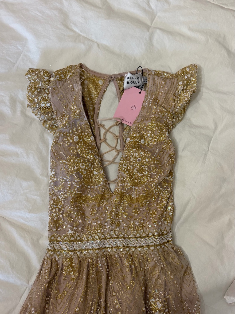 Hello Molly Blush Champagne Lace Up Maxi Gown - Picture 10 of 14